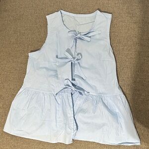 Light Blue Sleeveless Tie-Front Peplum Top